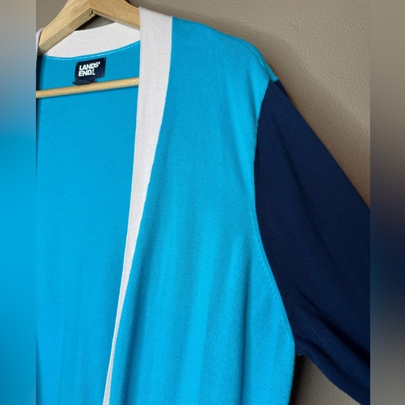Lands' End Women's Turquoise and Navy Colorblock Duster Cardigan Bold Size XL - Picture 4 of 16